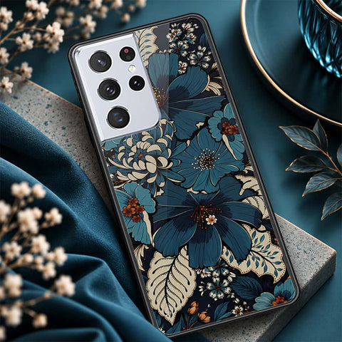 Samsung Galaxy S21 Ultra 5G Cover - ONation Botanical Bloom Series - HQ Ultra Shine Premium Infinity Glass Soft Silicon Borders Case