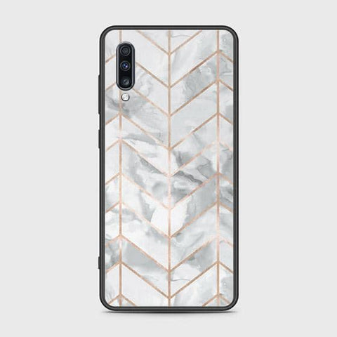 Samsung Galaxy A70s Cover - White Marble Series 2 - HQ Ultra Shine Premium Infinity Glass Soft Silicon Borders Case