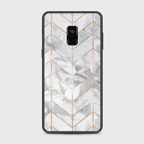 Samsung Galaxy A8 2018 Cover - White Marble Series 2 - HQ Ultra Shine Premium Infinity Glass Soft Silicon Borders Case (Fast Delivery)