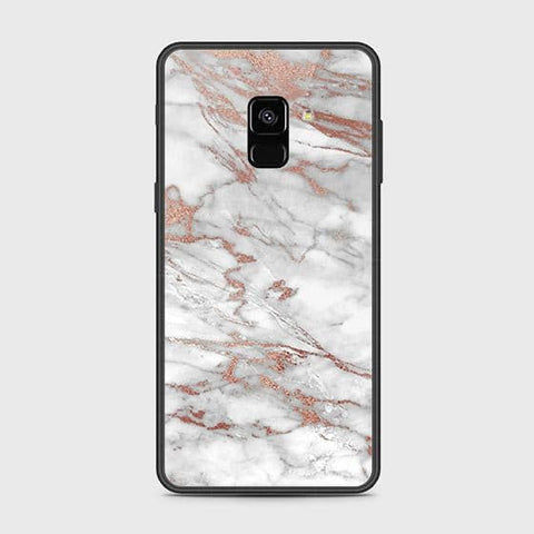 Samsung Galaxy A8 2018 Cover - White Marble Series 2 - HQ Ultra Shine Premium Infinity Glass Soft Silicon Borders Case (Fast Delivery)