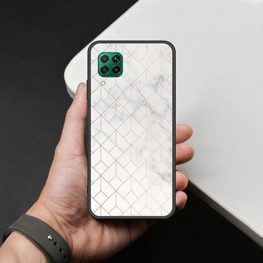 Huawei P40 lite Cover - White Marble Series 2 - HQ Ultra Shine Premium Infinity Glass Soft Silicon Borders Case