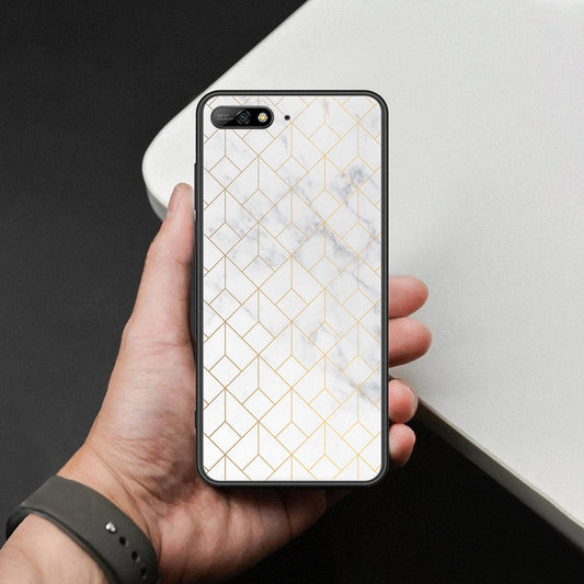 Huawei Y6 Prime 2018 Cover - White Marble Series 2 - HQ Ultra Shine Premium Infinity Glass Soft Silicon Borders Case
