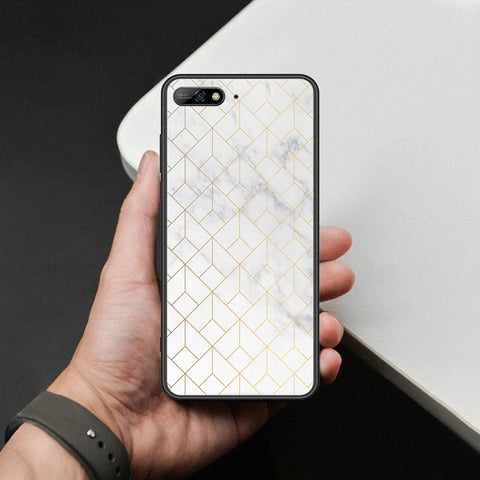 Huawei Y6 Prime 2018 Cover - White Marble Series 2 - HQ Ultra Shine Premium Infinity Glass Soft Silicon Borders Case
