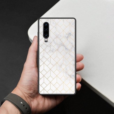 Huawei P30 Cover - White Marble Series 2 - HQ Ultra Shine Premium Infinity Glass Soft Silicon Borders Case