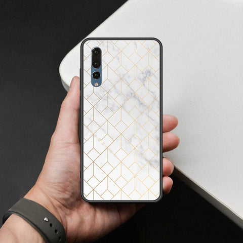 Huawei P20 Plus Cover - White Marble Series 2 - HQ Ultra Shine Premium Infinity Glass Soft Silicon Borders Case