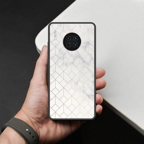 Huawei Mate 30 Cover - White Marble Series 2 - HQ Ultra Shine Premium Infinity Glass Soft Silicon Borders Case