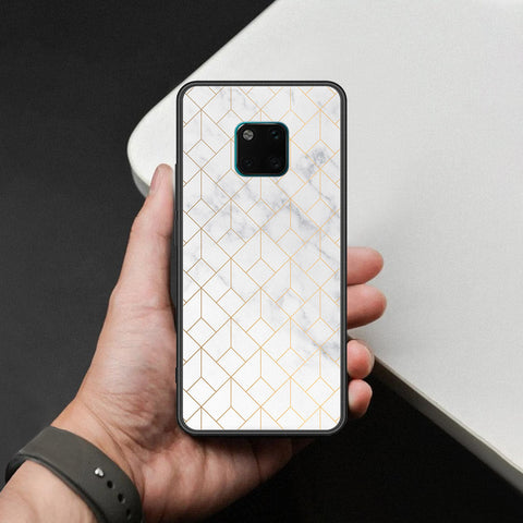 Huawei Mate 20 Pro Cover - White Marble Series 2 - HQ Ultra Shine Premium Infinity Glass Soft Silicon Borders Case