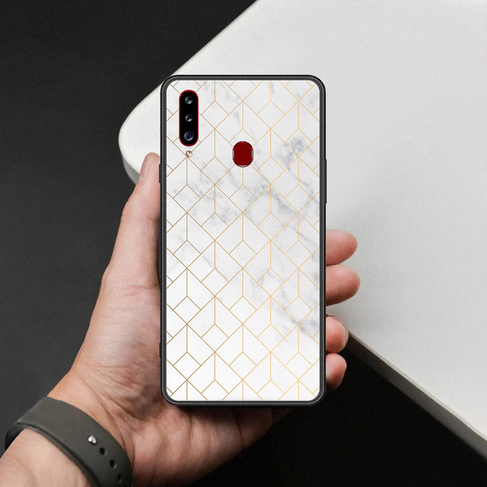 Samsung Galaxy A20s Cover - White Marble Series 2 - HQ Ultra Shine Premium Infinity Glass Soft Silicon Borders Case