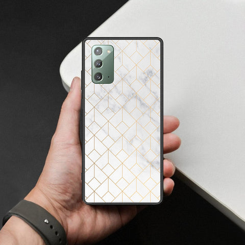Samsung Galaxy Note 20 Cover - White Marble Series 2 - HQ Ultra Shine Premium Infinity Glass Soft Silicon Borders Case
