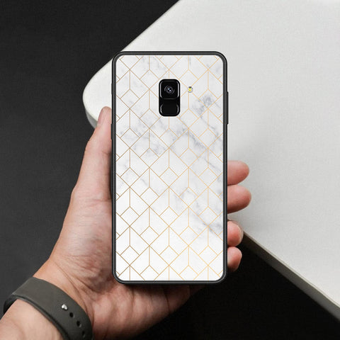 Samsung Galaxy A8 2018 Cover - White Marble Series 2 - HQ Ultra Shine Premium Infinity Glass Soft Silicon Borders Case