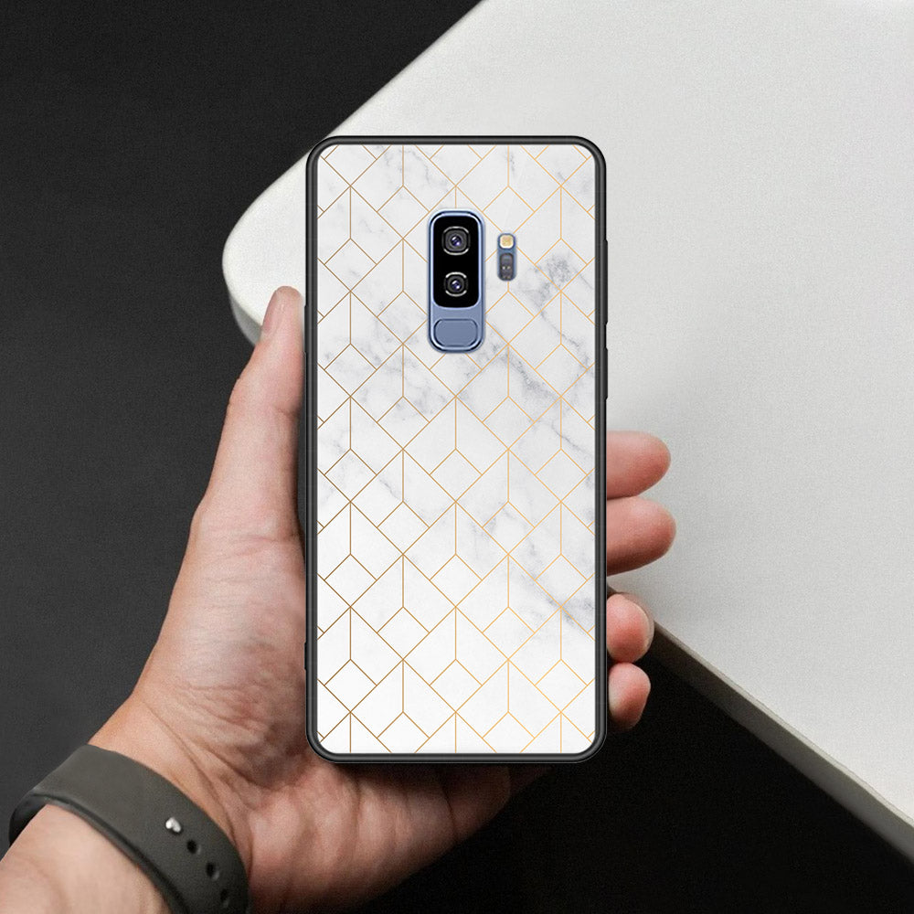Samsung Galaxy S9 Plus Cover - White Marble Series 2 - HQ Ultra Shine Premium Infinity Glass Soft Silicon Borders Case