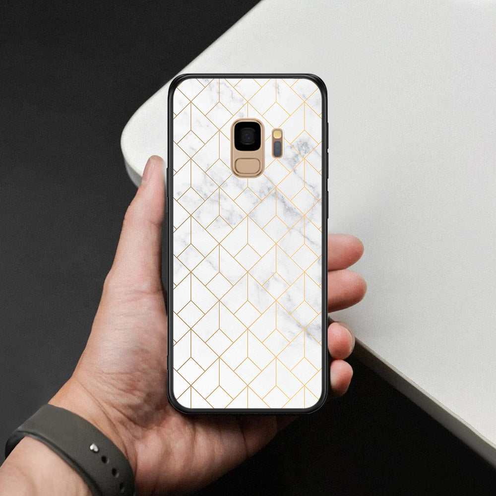 Samsung Galaxy S9 Cover - White Marble Series 2 - HQ Ultra Shine Premium Infinity Glass Soft Silicon Borders Case