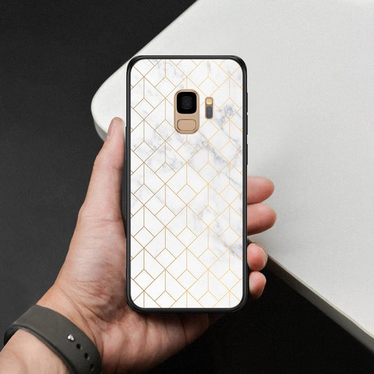 Samsung Galaxy S9 Cover - White Marble Series 2 - HQ Ultra Shine Premium Infinity Glass Soft Silicon Borders Case