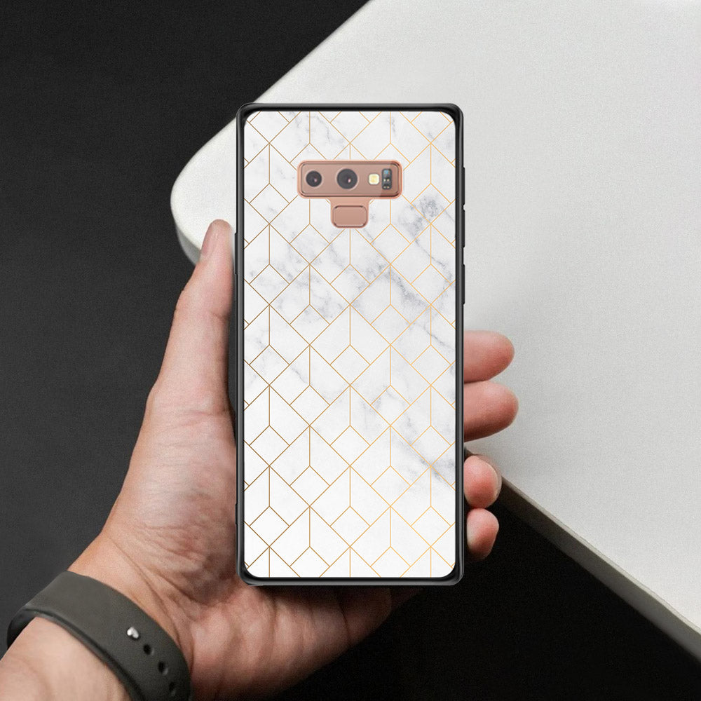 Samsung Galaxy Note 9 Cover - White Marble Series 2 - HQ Ultra Shine Premium Infinity Glass Soft Silicon Borders Case