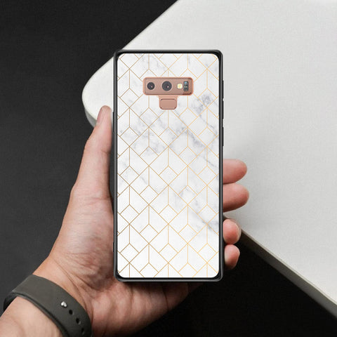 Samsung Galaxy Note 9 Cover - White Marble Series 2 - HQ Ultra Shine Premium Infinity Glass Soft Silicon Borders Case