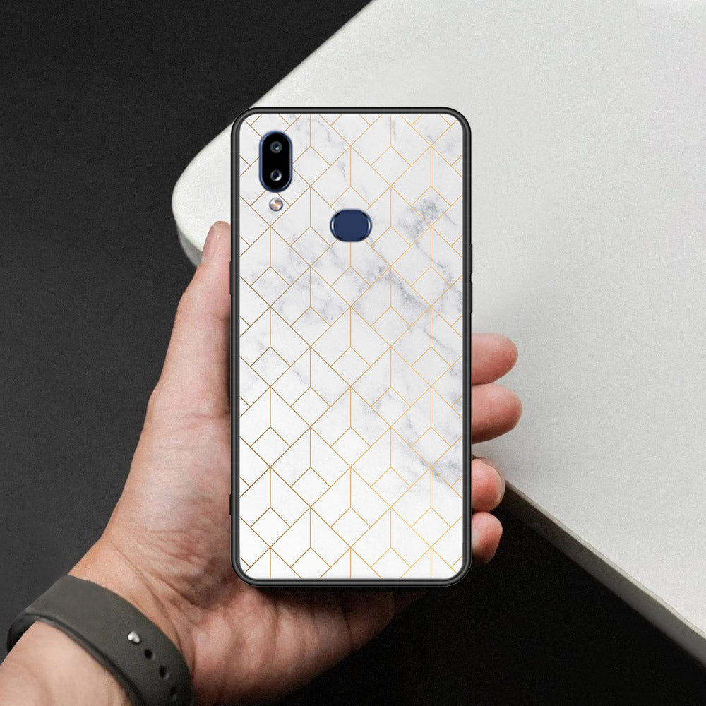 Samsung Galaxy A10s Cover - White Marble Series 2 - HQ Ultra Shine Premium Infinity Glass Soft Silicon Borders Case