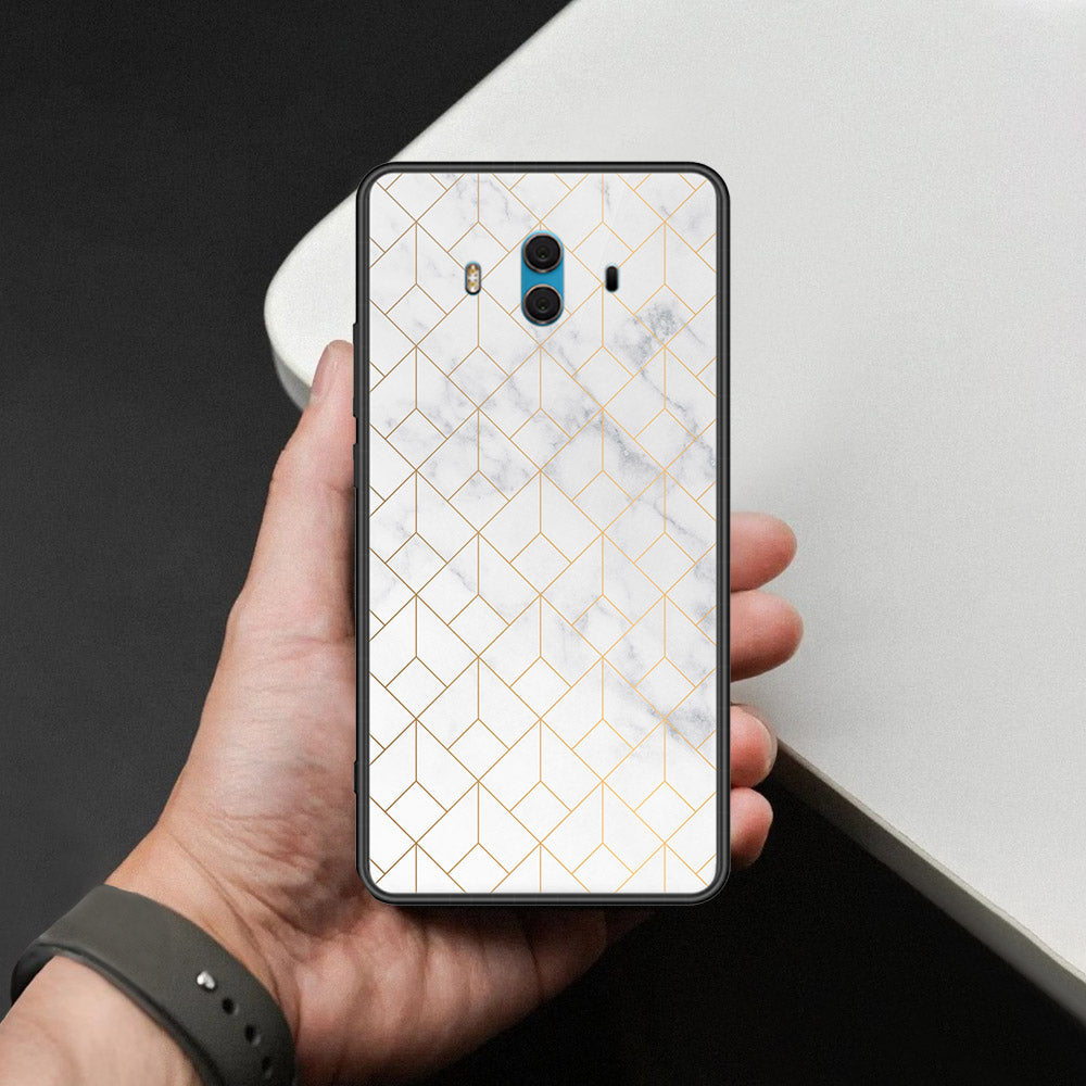 Huawei Mate 10 Cover - White Marble Series 2 - HQ Ultra Shine Premium Infinity Glass Soft Silicon Borders Case