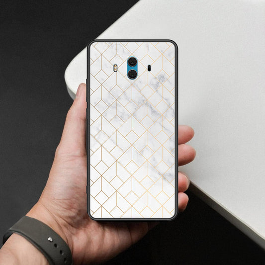 Huawei Mate 10 Cover - White Marble Series 2 - HQ Ultra Shine Premium Infinity Glass Soft Silicon Borders Case