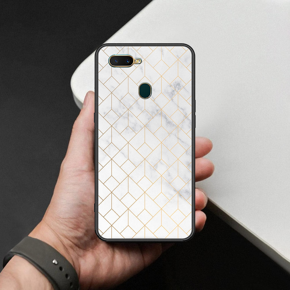 Oppo A12 Cover - White Marble Series 2 - HQ Ultra Shine Premium Infinity Glass Soft Silicon Borders Case