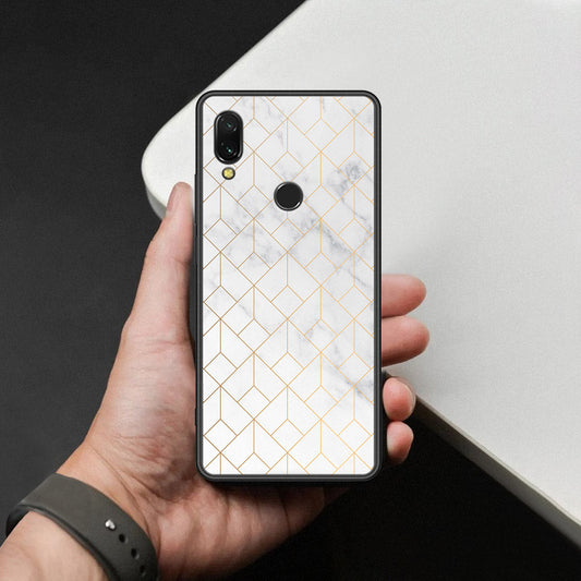 Xiaomi Redmi 7 Cover - White Marble Series 2 - HQ Ultra Shine Premium Infinity Glass Soft Silicon Borders Case