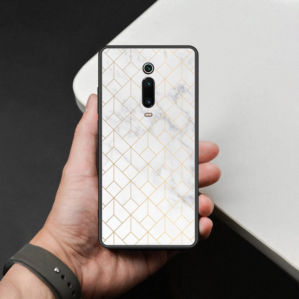 Xiaomi Mi 9T Cover - White Marble Series 2 - HQ Ultra Shine Premium Infinity Glass Soft Silicon Borders Case