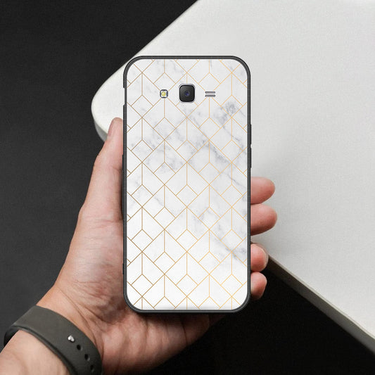 Samsung Galaxy J7 2015 Cover - White Marble Series 2 - HQ Ultra Shine Premium Infinity Glass Soft Silicon Borders Case