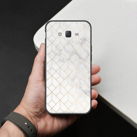 Samsung Galaxy J7 2015 Cover - White Marble Series 2 - HQ Ultra Shine Premium Infinity Glass Soft Silicon Borders Case