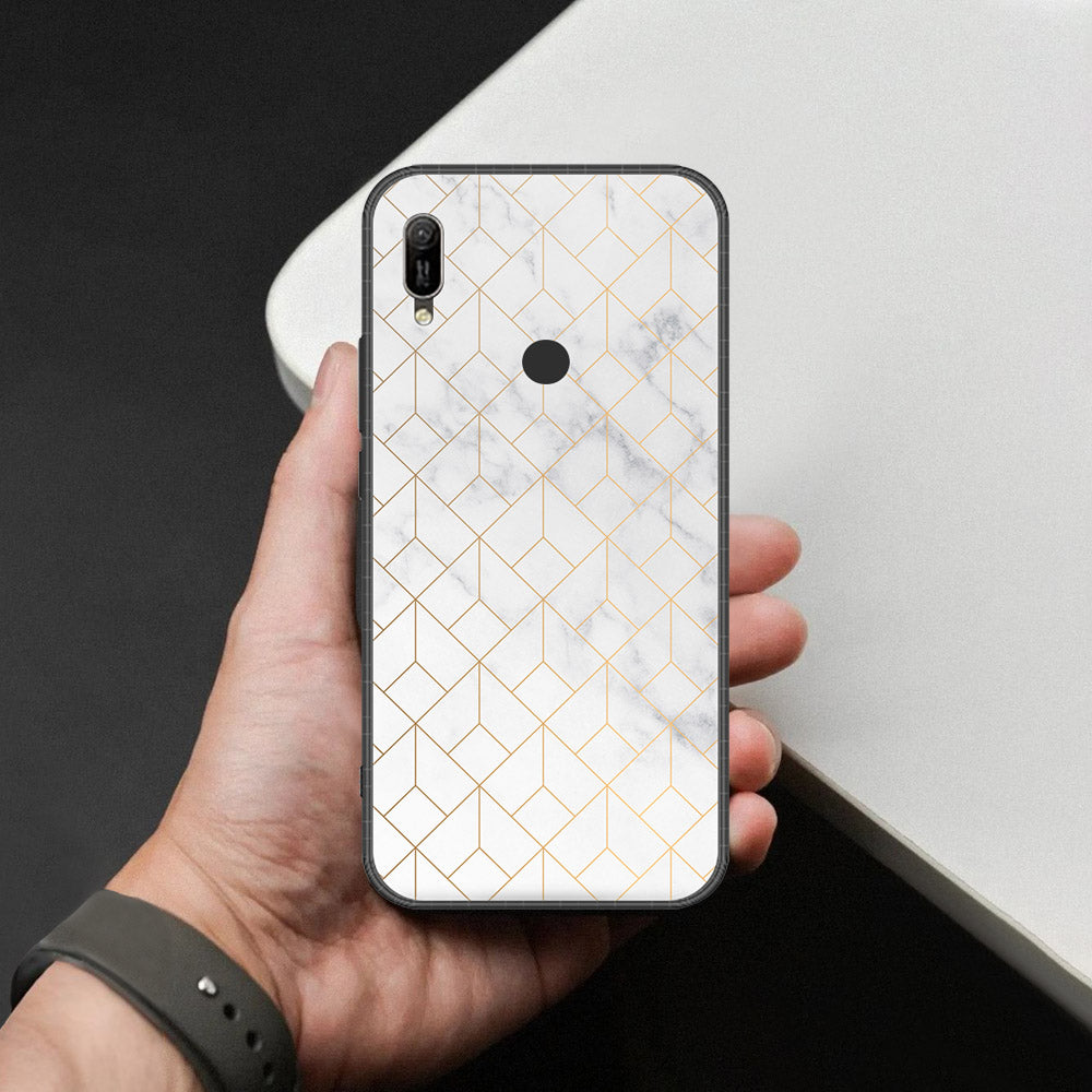 Huawei Y6 2019 / Y6 Prime 2019 Cover - White Marble Series 2 - HQ Ultra Shine Premium Infinity Glass Soft Silicon Borders Case