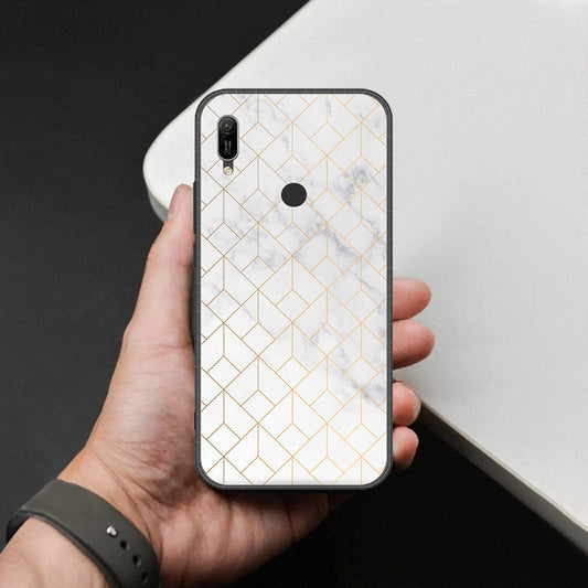 Huawei Y6s 2019 Cover - White Marble Series 2 - HQ Ultra Shine Premium Infinity Glass Soft Silicon Borders Case