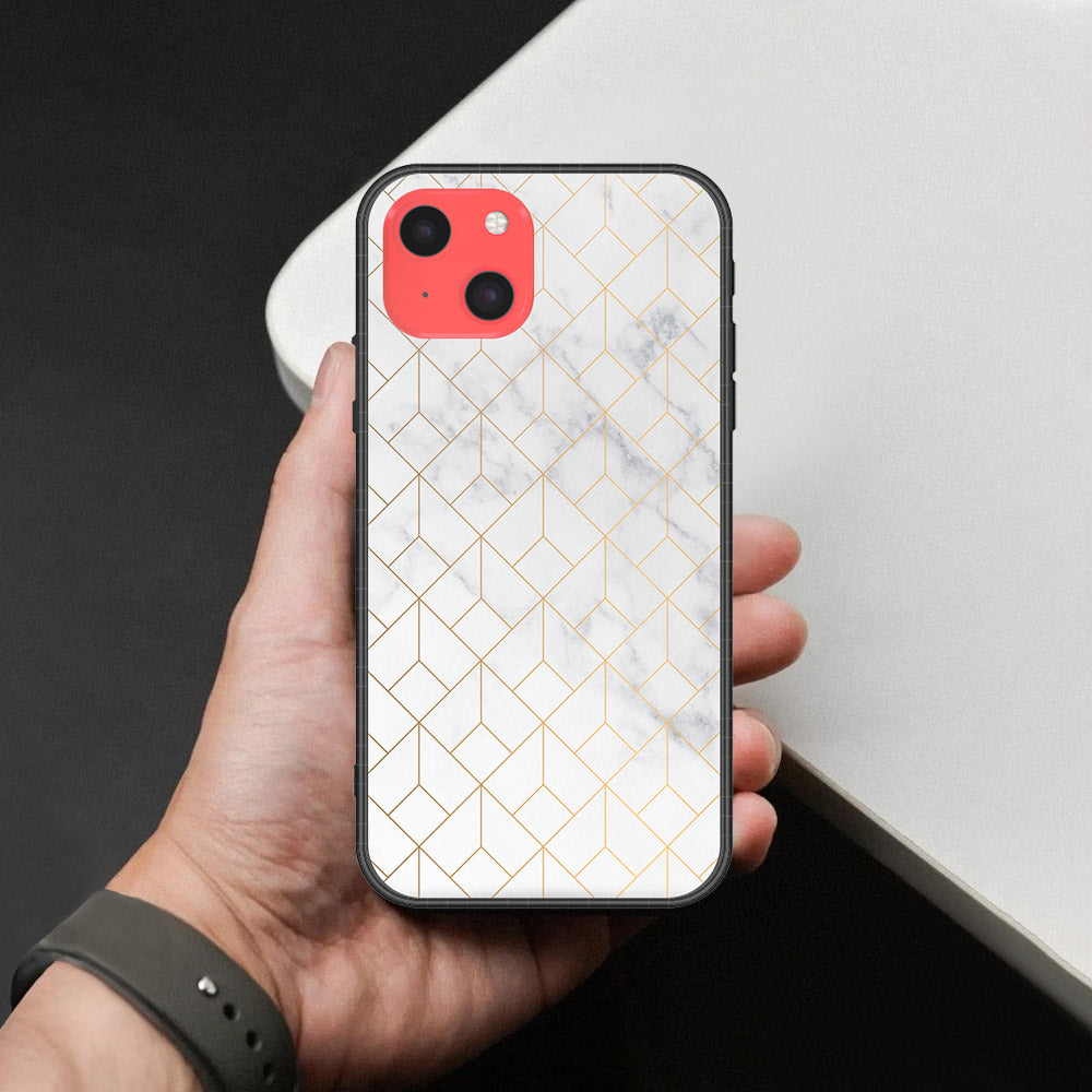 iPhone 13 Mini Cover - White Marble Series 2 - HQ Ultra Shine Premium Infinity Glass Soft Silicon Borders Case