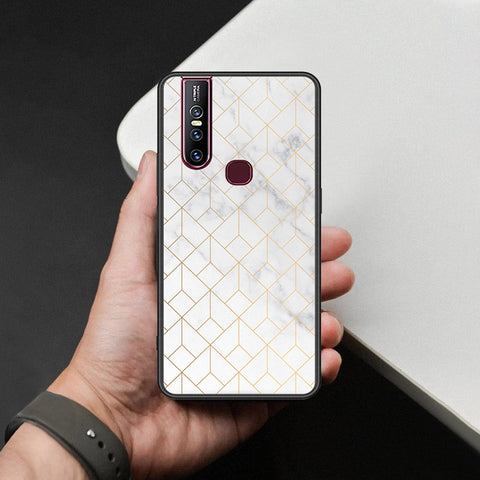 Vivo V15 Cover - White Marble Series 2 - HQ Ultra Shine Premium Infinity Glass Soft Silicon Borders Case