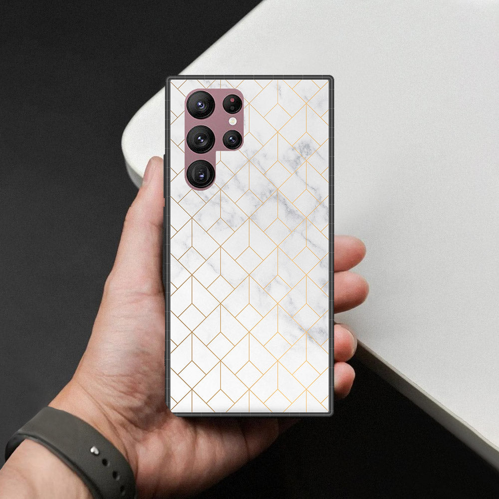 Samsung Galaxy S22 Ultra 5G Cover - White Marble Series 2 - HQ Ultra Shine Premium Infinity Glass Soft Silicon Borders Case