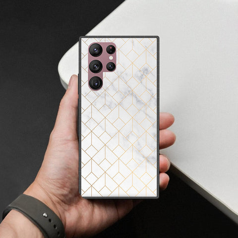Samsung Galaxy S22 Ultra 5G Cover - White Marble Series 2 - HQ Ultra Shine Premium Infinity Glass Soft Silicon Borders Case