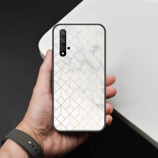 Honor 20 Cover - White Marble Series 2 - HQ Ultra Shine Premium Infinity Glass Soft Silicon Borders Case