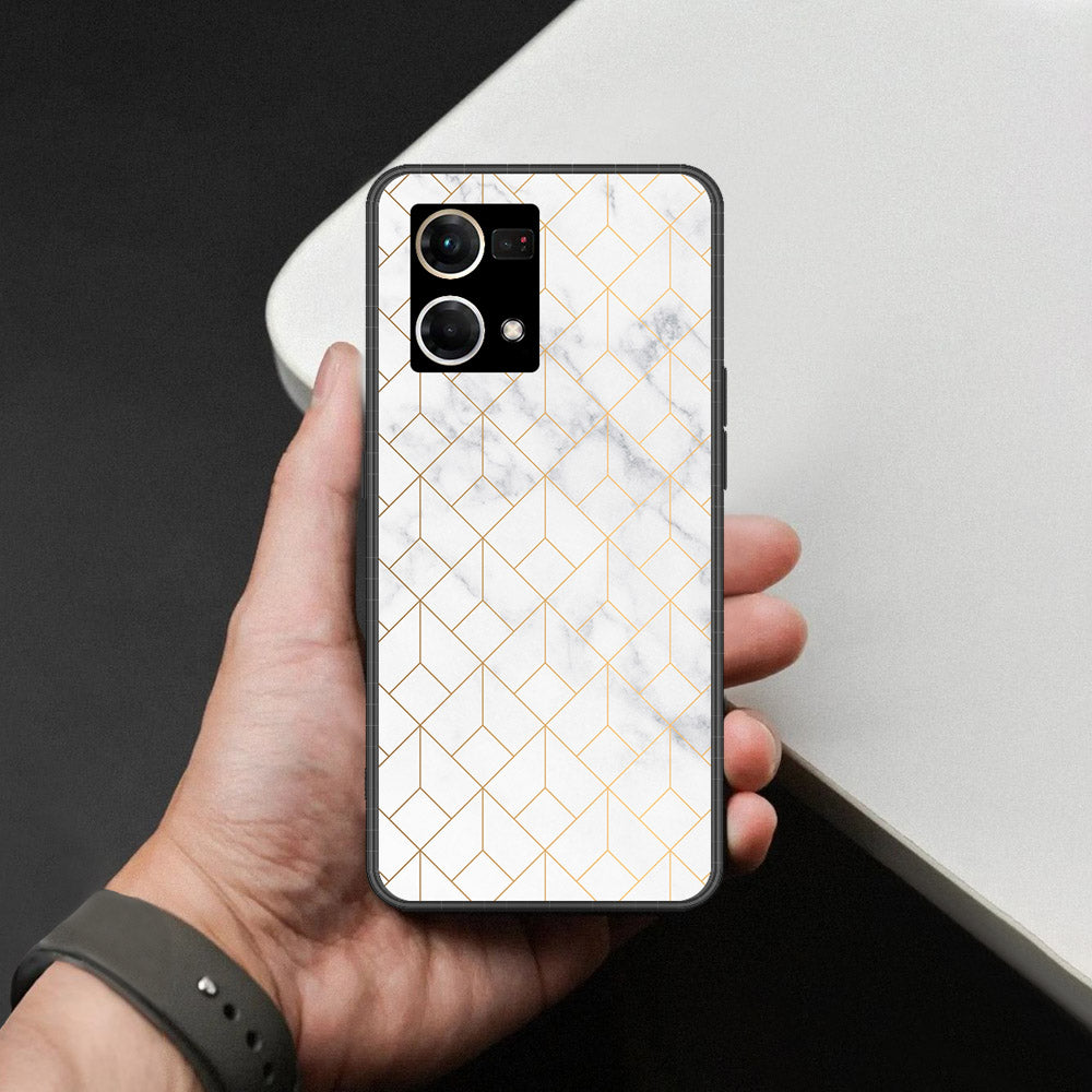 Oppo Reno 8 4G Cover - White Marble Series 2 - HQ Ultra Shine Premium Infinity Glass Soft Silicon Borders Case