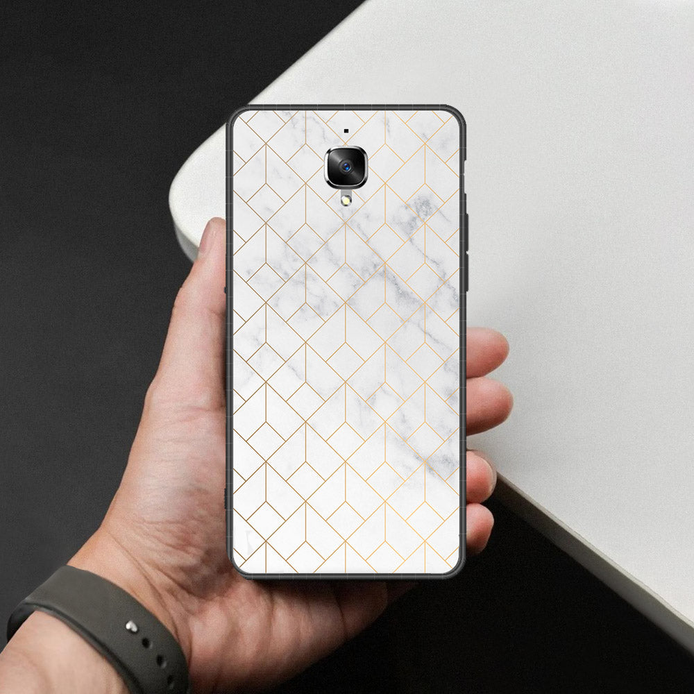 OnePlus 3 Cover - White Marble Series 2 - HQ Ultra Shine Premium Infinity Glass Soft Silicon Borders Case