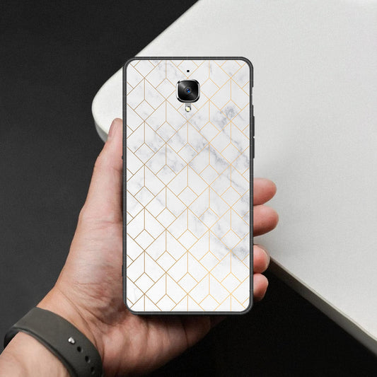 OnePlus 3 Cover - White Marble Series 2 - HQ Ultra Shine Premium Infinity Glass Soft Silicon Borders Case