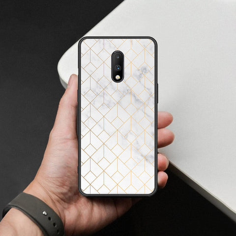 OnePlus 7 Cover - White Marble Series 2 - HQ Ultra Shine Premium Infinity Glass Soft Silicon Borders Case