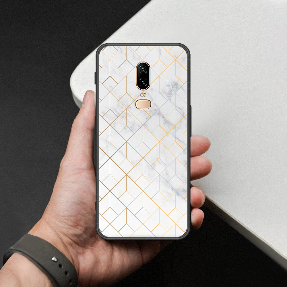 OnePlus 6 Cover - White Marble Series 2 - HQ Ultra Shine Premium Infinity Glass Soft Silicon Borders Case