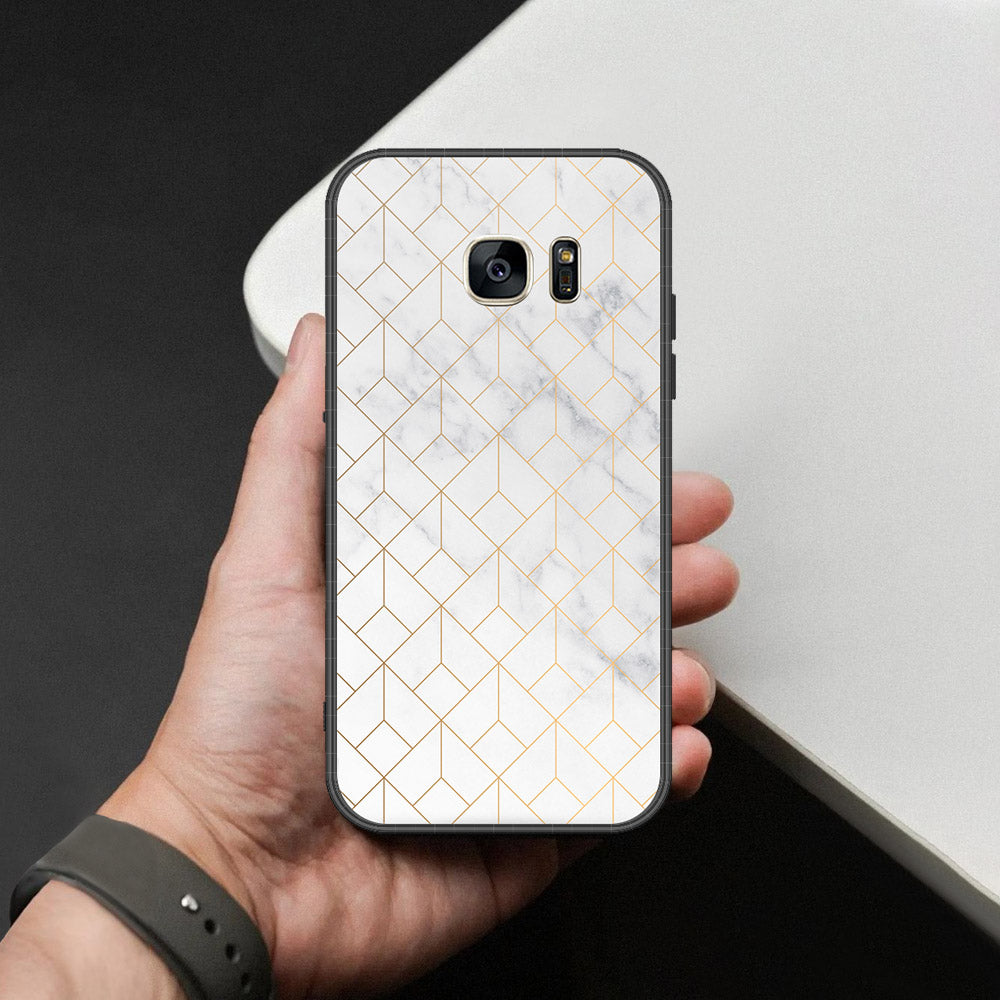 Samsung Galaxy S7 Cover - White Marble Series 2 - HQ Ultra Shine Premium Infinity Glass Soft Silicon Borders Case