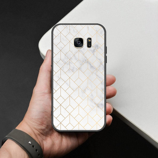 Samsung Galaxy S7 Cover - White Marble Series 2 - HQ Ultra Shine Premium Infinity Glass Soft Silicon Borders Case