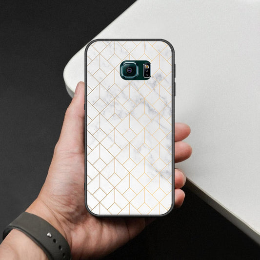 Samsung Galaxy S6 Edge Cover - White Marble Series 2 - HQ Ultra Shine Premium Infinity Glass Soft Silicon Borders Case