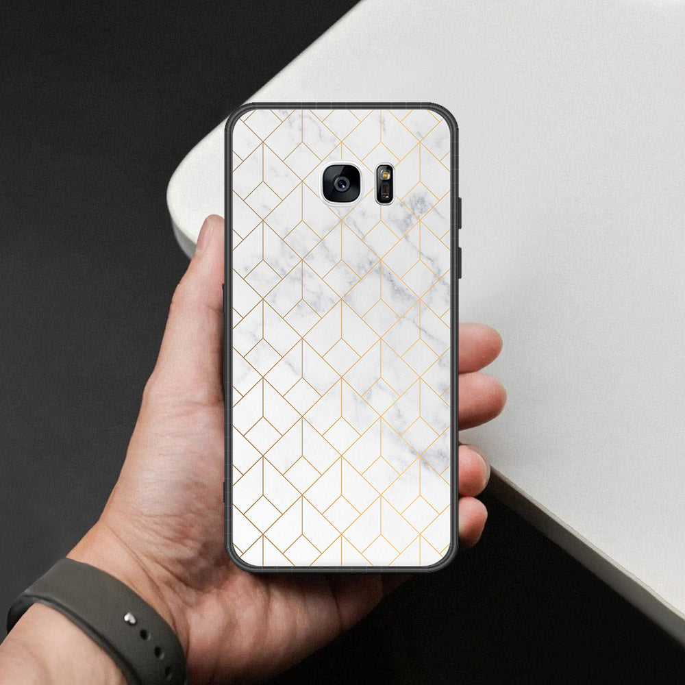 Samsung Galaxy S7 Edge Cover - White Marble Series 2 - HQ Ultra Shine Premium Infinity Glass Soft Silicon Borders Case