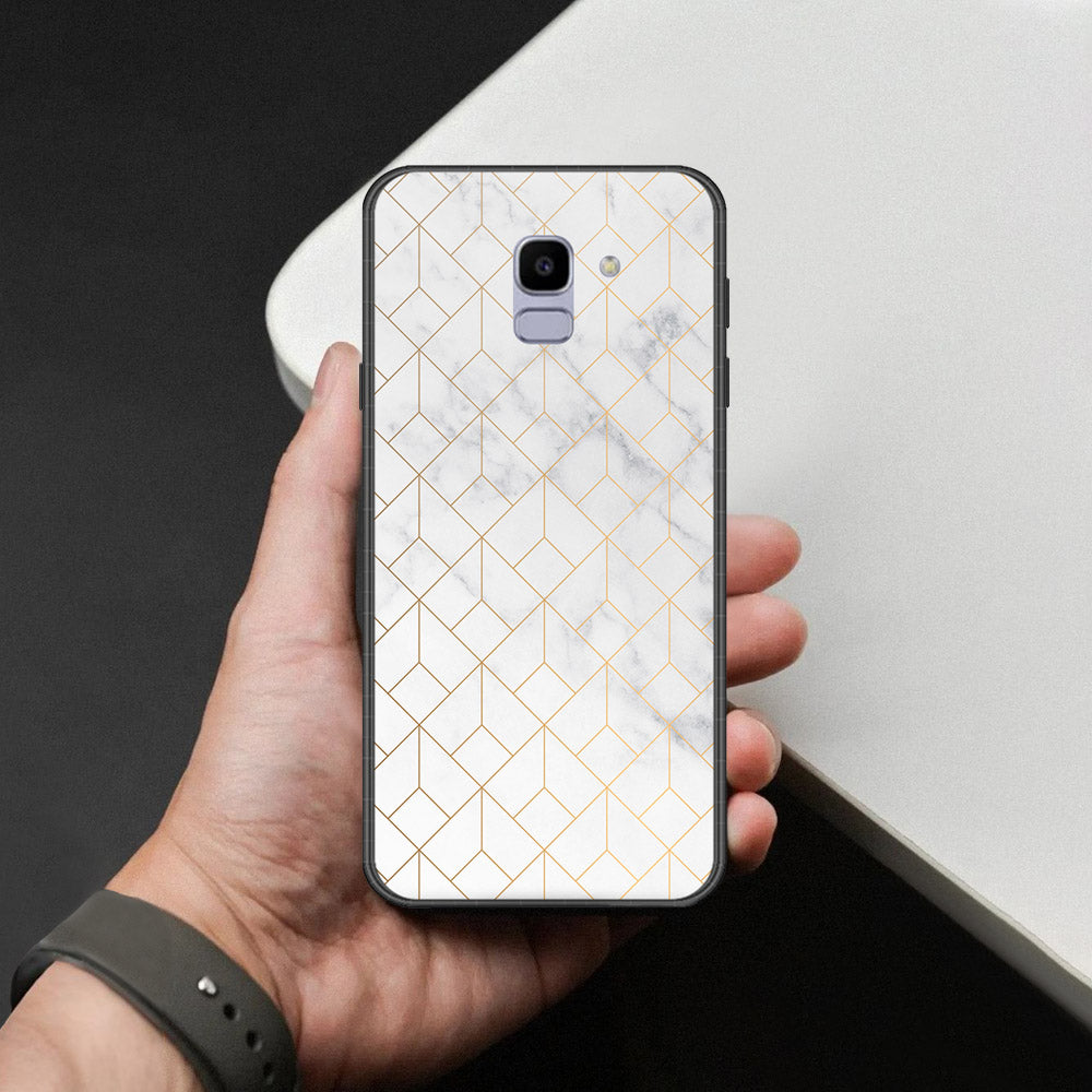Samsung Galaxy J6 Cover - White Marble Series 2 - HQ Ultra Shine Premium Infinity Glass Soft Silicon Borders Case