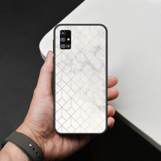 Samsung Galaxy M31s Cover - White Marble Series 2 - HQ Ultra Shine Premium Infinity Glass Soft Silicon Borders Case