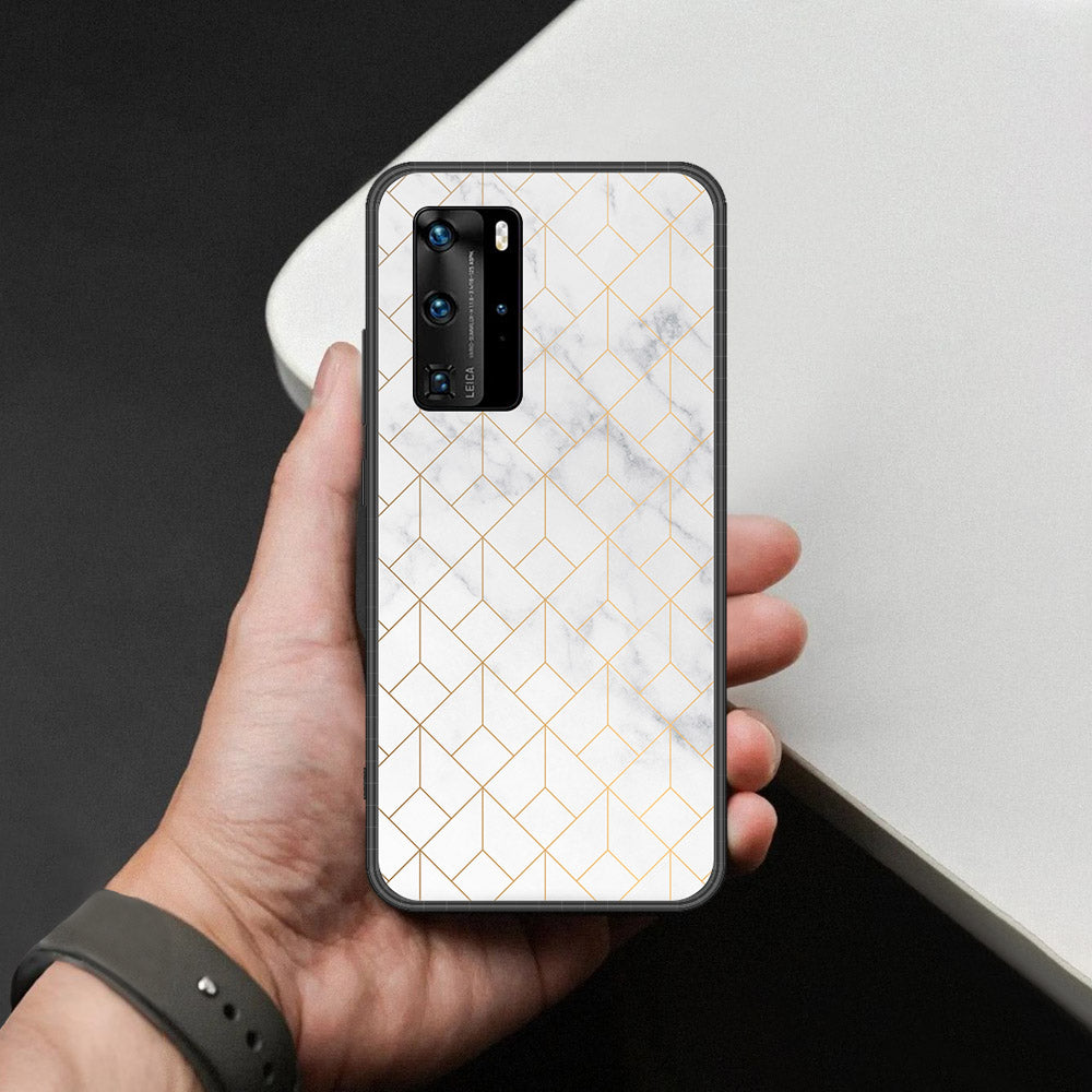 Huawei P40 Pro Cover - White Marble Series 2 - HQ Ultra Shine Premium Infinity Glass Soft Silicon Borders Case