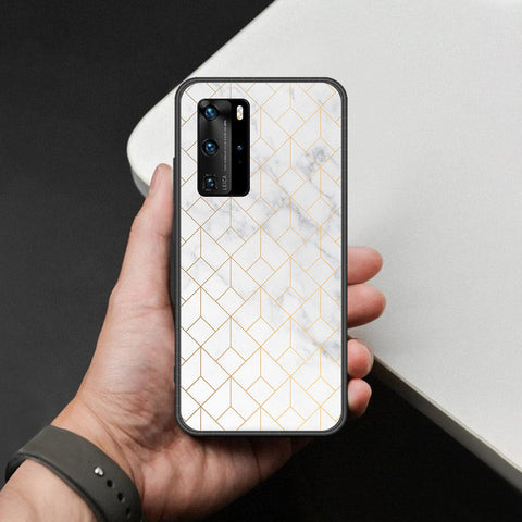 Huawei P40 Pro Cover - White Marble Series 2 - HQ Ultra Shine Premium Infinity Glass Soft Silicon Borders Case