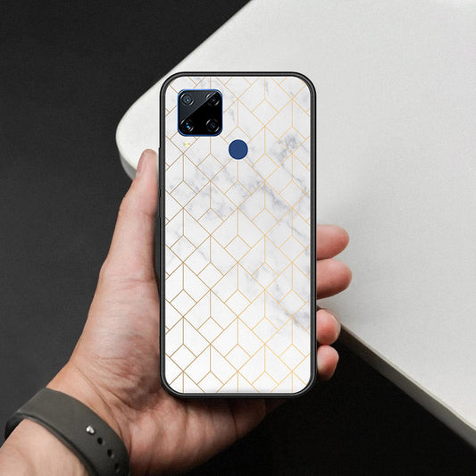 Realme C15 Cover - White Marble Series 2 - HQ Ultra Shine Premium Infinity Glass Soft Silicon Borders Case