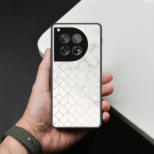 OnePlus 12 Cover - White Marble Series 2 - HQ Ultra Shine Premium Infinity Glass Soft Silicon Borders Case