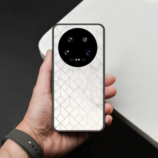 Xiaomi 14 Ultra Cover - White Marble Series 2 - HQ Ultra Shine Premium Infinity Glass Soft Silicon Borders Case